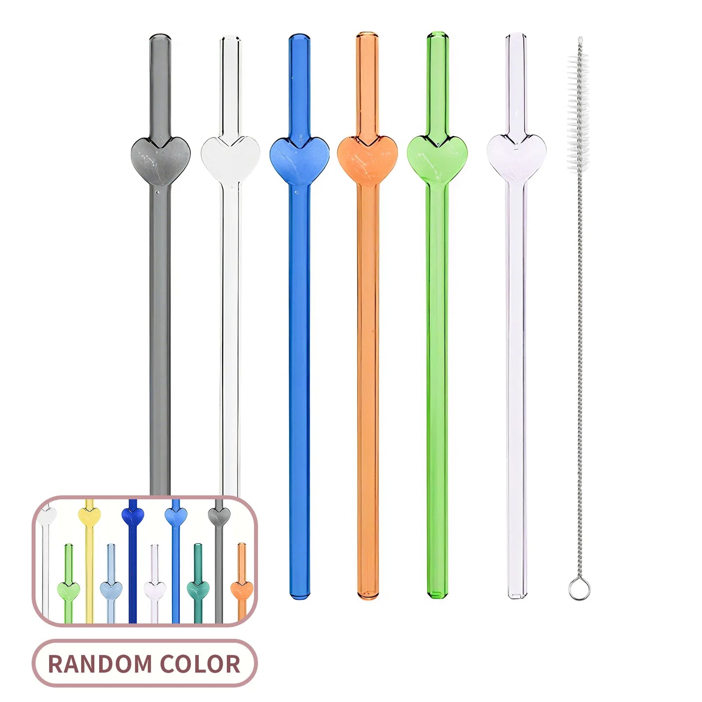 7PCS Reusable Bow Glass Straws, Cute Bow Glass Straw with Cleaning Brush for Coffee Lover, Smoothies, Frozen Drinks, Tea, Juice