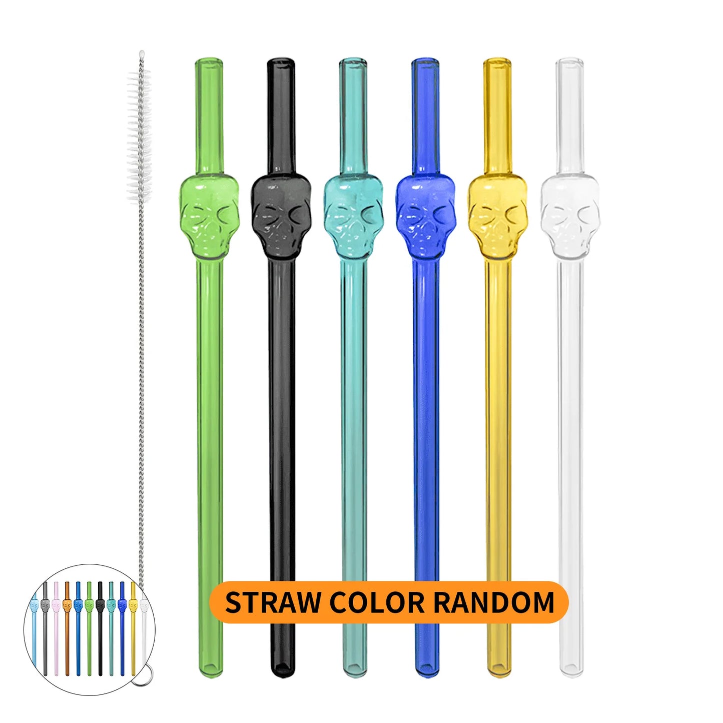 7PCS Reusable Bow Glass Straws, Cute Bow Glass Straw with Cleaning Brush for Coffee Lover, Smoothies, Frozen Drinks, Tea, Juice