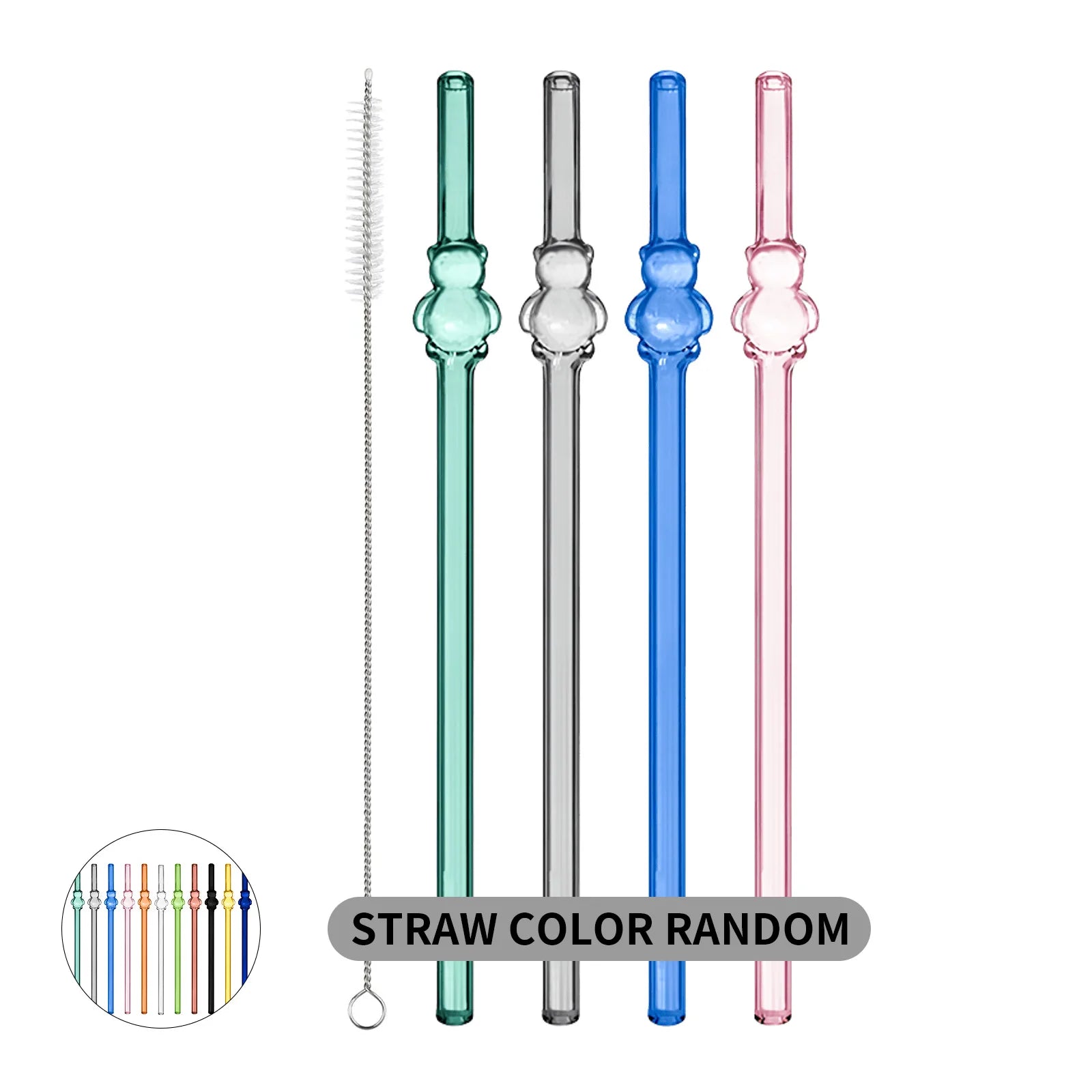 7PCS Reusable Bow Glass Straws, Cute Bow Glass Straw with Cleaning Brush for Coffee Lover, Smoothies, Frozen Drinks, Tea, Juice