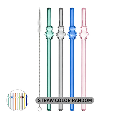 7PCS Reusable Bow Glass Straws, Cute Bow Glass Straw with Cleaning Brush for Coffee Lover, Smoothies, Frozen Drinks, Tea, Juice