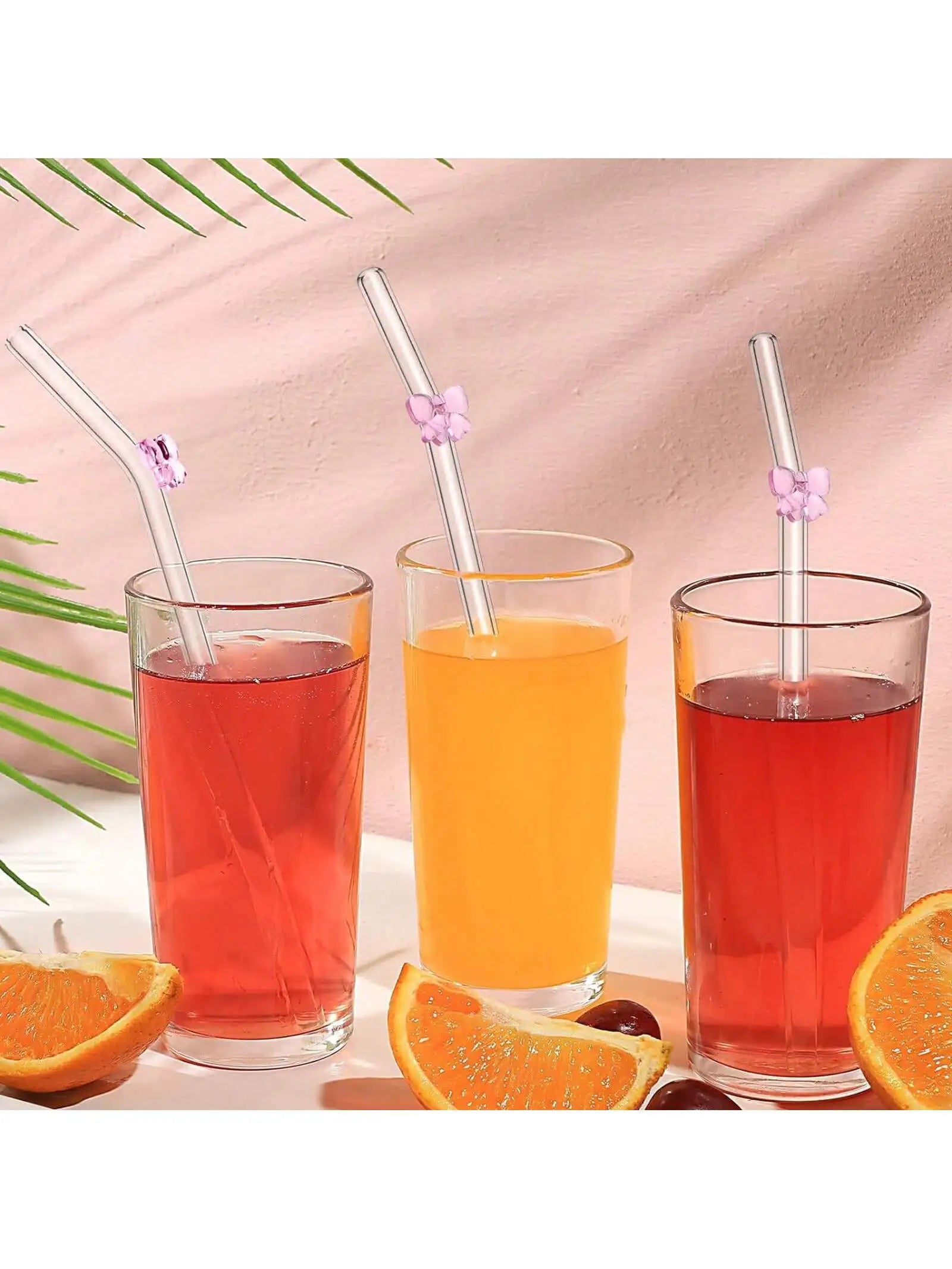 7PCS Reusable Bow Glass Straws, Cute Bow Glass Straw with Cleaning Brush for Coffee Lover, Smoothies, Frozen Drinks, Tea, Juice