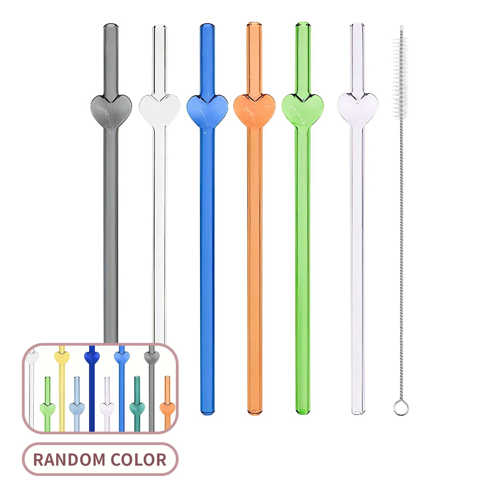 7PCS Reusable Bow Glass Straws, Cute Bow Glass Straw with Cleaning Brush for Coffee Lover, Smoothies, Frozen Drinks, Tea, Juice