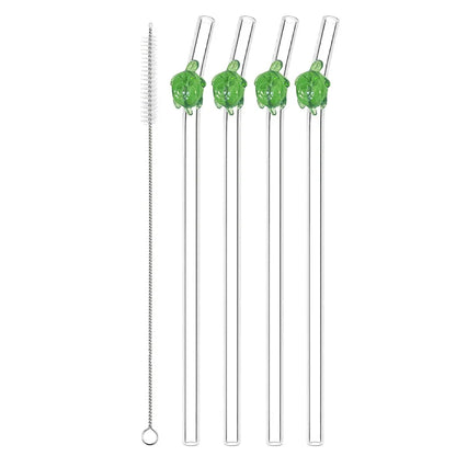 7PCS Reusable Bow Glass Straws, Cute Bow Glass Straw with Cleaning Brush for Coffee Lover, Smoothies, Frozen Drinks, Tea, Juice