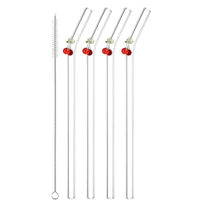 7PCS Reusable Bow Glass Straws, Cute Bow Glass Straw with Cleaning Brush for Coffee Lover, Smoothies, Frozen Drinks, Tea, Juice