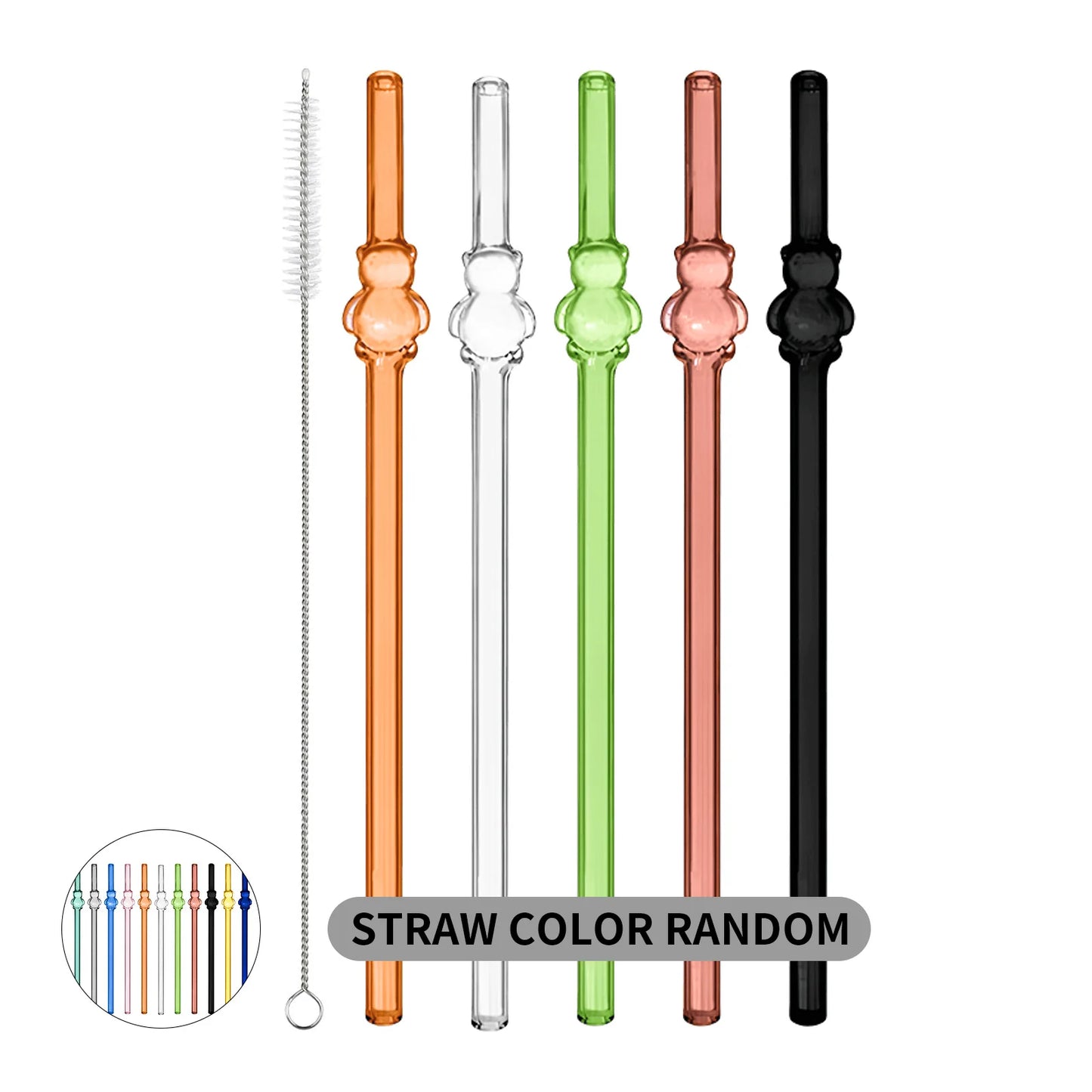 7PCS Reusable Bow Glass Straws, Cute Bow Glass Straw with Cleaning Brush for Coffee Lover, Smoothies, Frozen Drinks, Tea, Juice