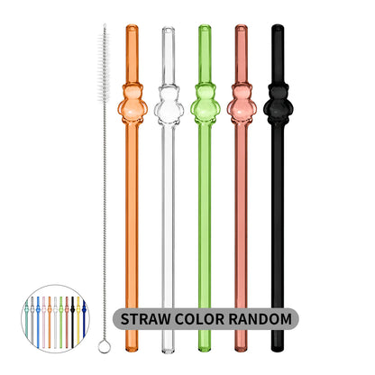 7PCS Reusable Bow Glass Straws, Cute Bow Glass Straw with Cleaning Brush for Coffee Lover, Smoothies, Frozen Drinks, Tea, Juice