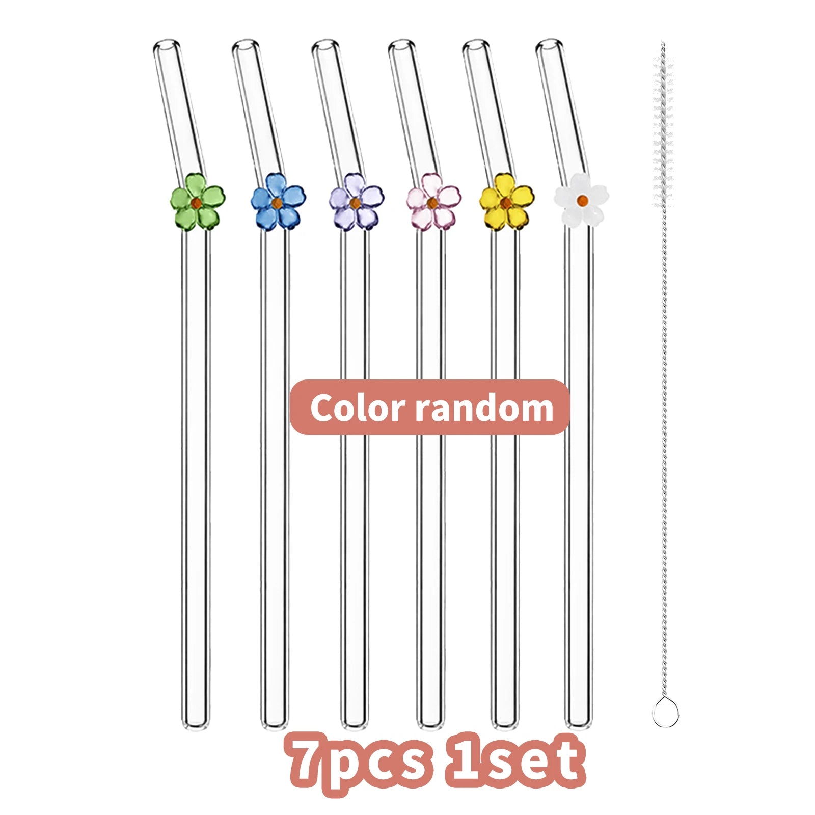 7PCS Reusable Bow Glass Straws, Cute Bow Glass Straw with Cleaning Brush for Coffee Lover, Smoothies, Frozen Drinks, Tea, Juice