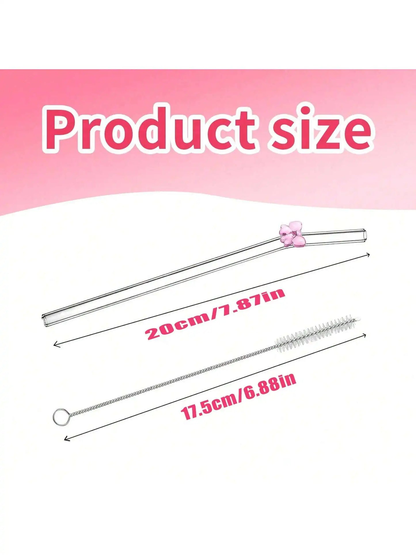 7PCS Reusable Bow Glass Straws, Cute Bow Glass Straw with Cleaning Brush for Coffee Lover, Smoothies, Frozen Drinks, Tea, Juice