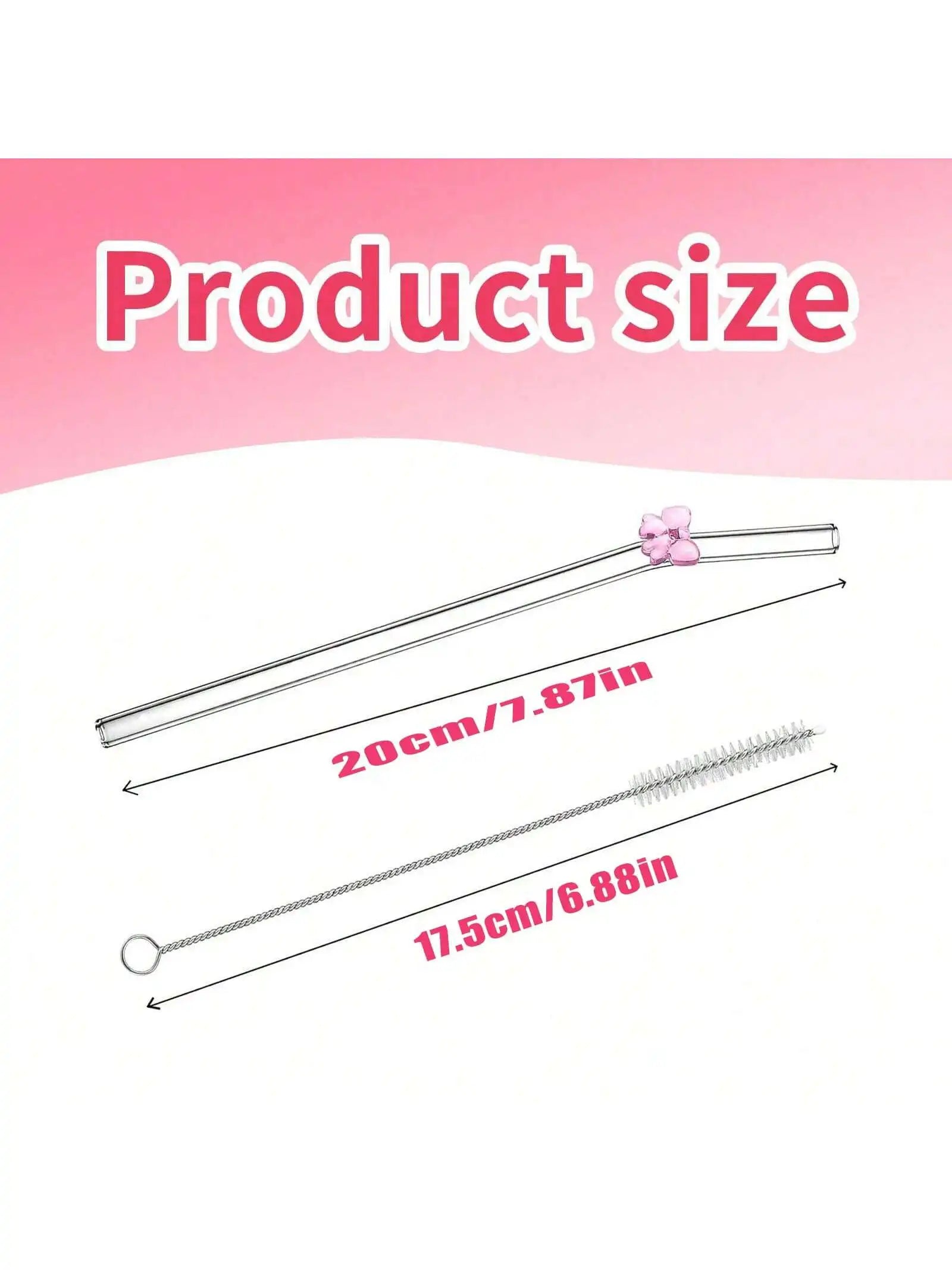 7PCS Reusable Bow Glass Straws, Cute Bow Glass Straw with Cleaning Brush for Coffee Lover, Smoothies, Frozen Drinks, Tea, Juice