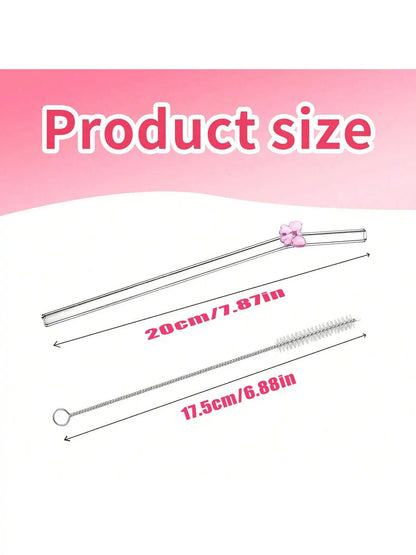 7PCS Reusable Bow Glass Straws, Cute Bow Glass Straw with Cleaning Brush for Coffee Lover, Smoothies, Frozen Drinks, Tea, Juice