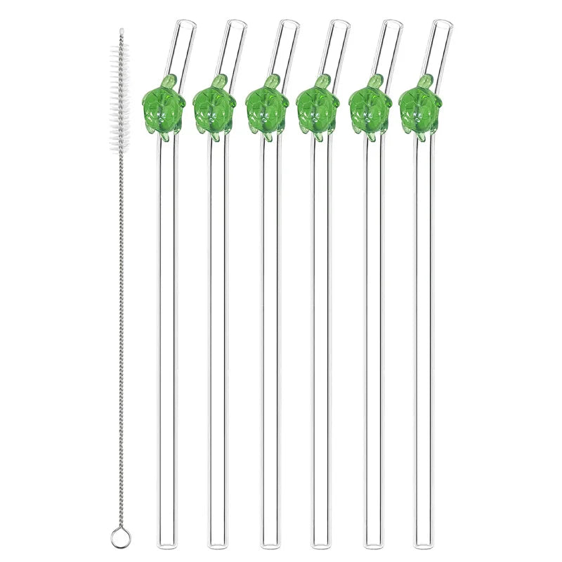 7PCS Reusable Bow Glass Straws, Cute Bow Glass Straw with Cleaning Brush for Coffee Lover, Smoothies, Frozen Drinks, Tea, Juice