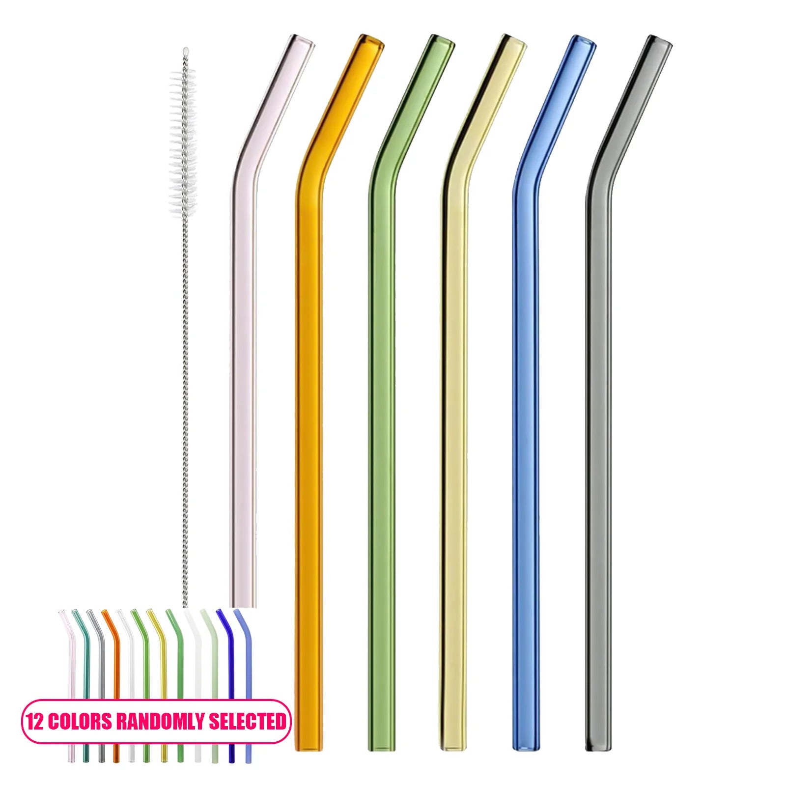7PCS Reusable Bow Glass Straws, Cute Bow Glass Straw with Cleaning Brush for Coffee Lover, Smoothies, Frozen Drinks, Tea, Juice