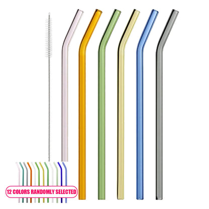 7PCS Reusable Bow Glass Straws, Cute Bow Glass Straw with Cleaning Brush for Coffee Lover, Smoothies, Frozen Drinks, Tea, Juice
